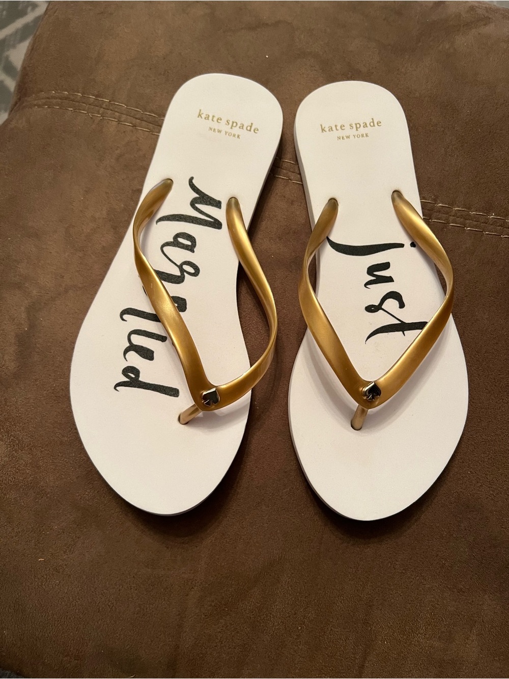kate spade White Flip Flops with Gold Straps